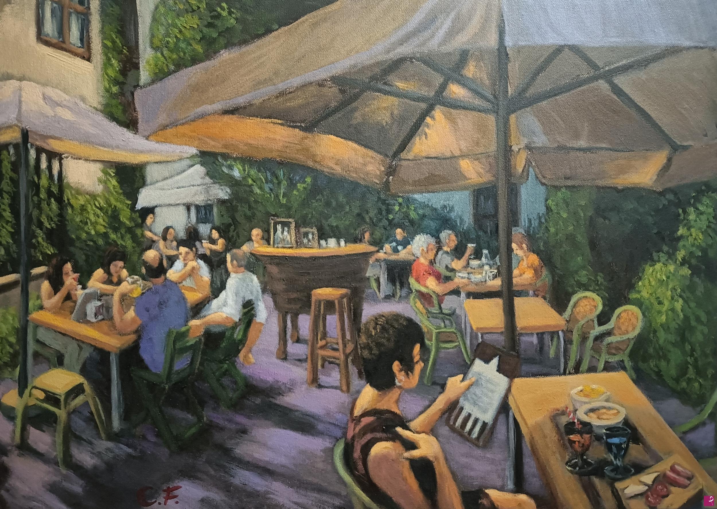 quadri in vendita online - Nel giardino del bistrot