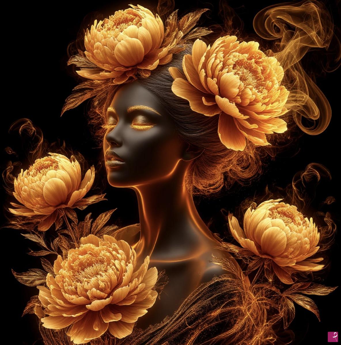 quadri in vendita online - Neon, big flowers, girl