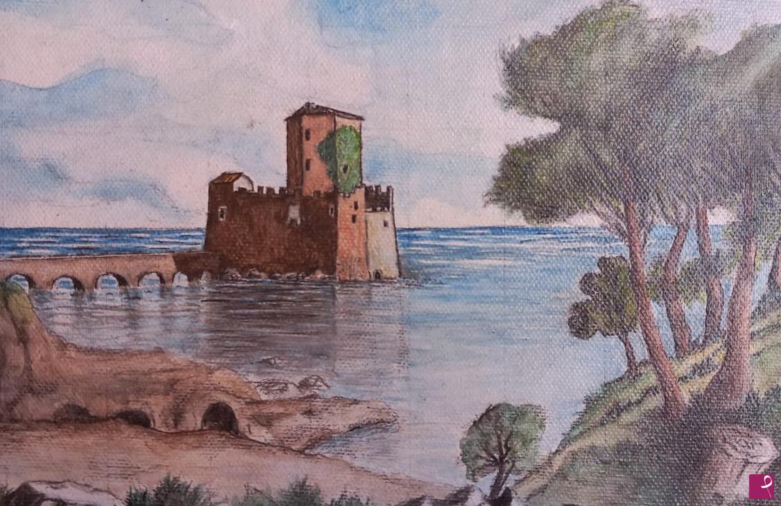 quadri in vendita online - Nettuno (vecchia veduta Torre Astura)