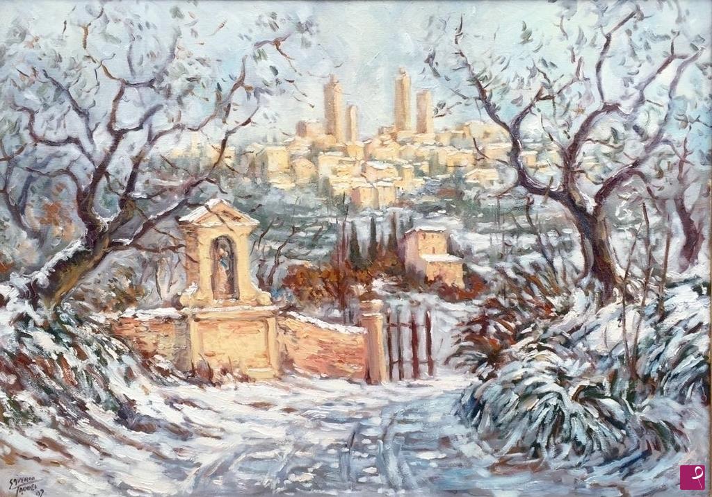 quadri in vendita online - Neve a San Gimignano 