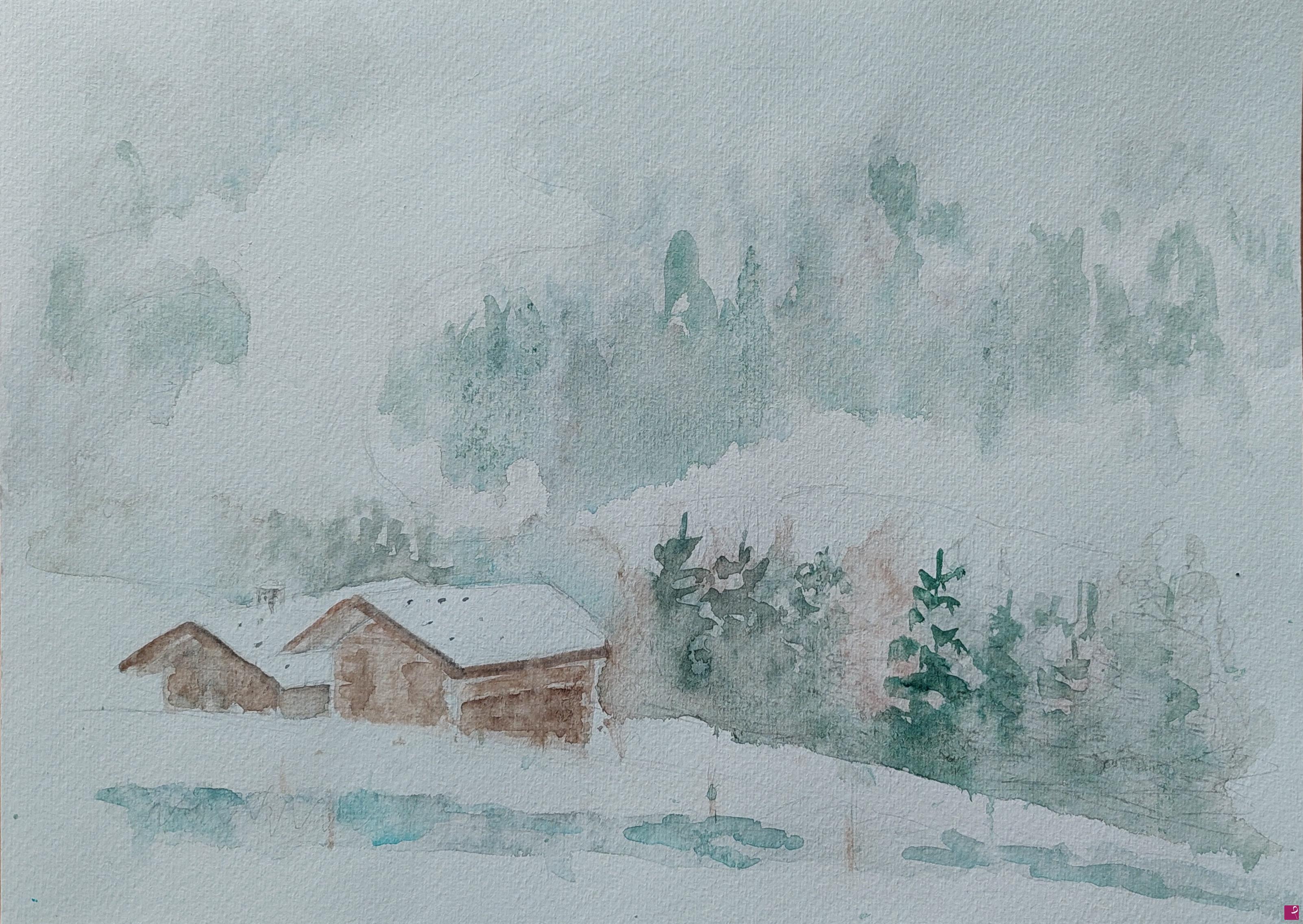 quadri in vendita online - Neve e nebbia in montagna
