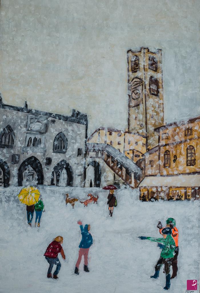 quadri in vendita online - NEVE IN PIAZZA VECCHIA