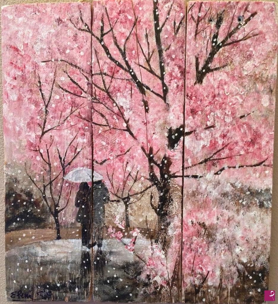 quadri in vendita online - Neve sui ciliegi in fiore