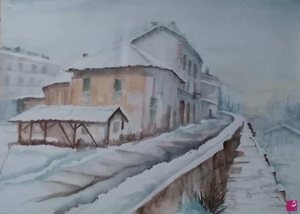 quadri in vendita online - Neve sul naviglio