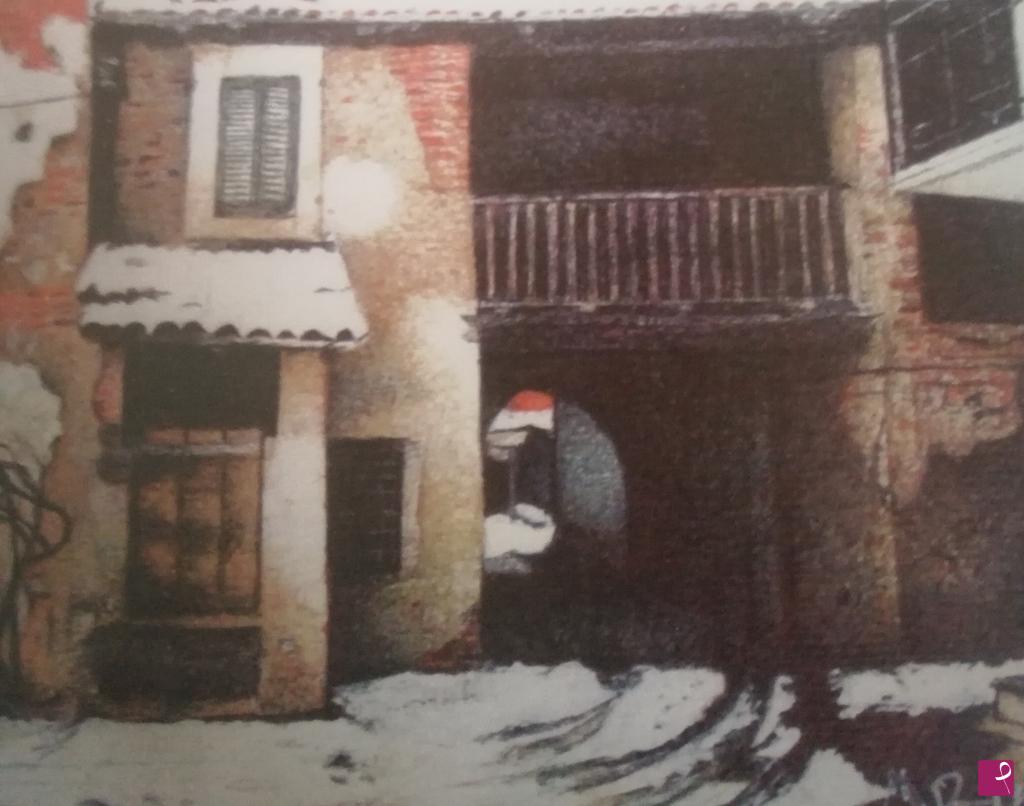 quadri in vendita online - Neve sul vecchio rustico 