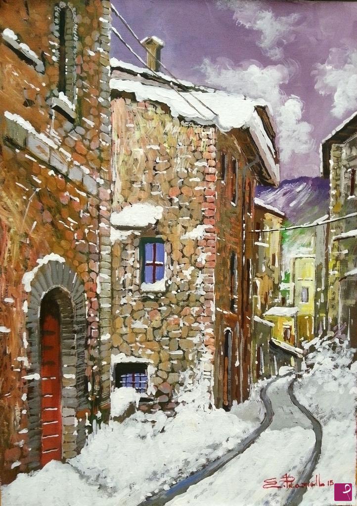 quadri in vendita online - Nevicata a Gubbio