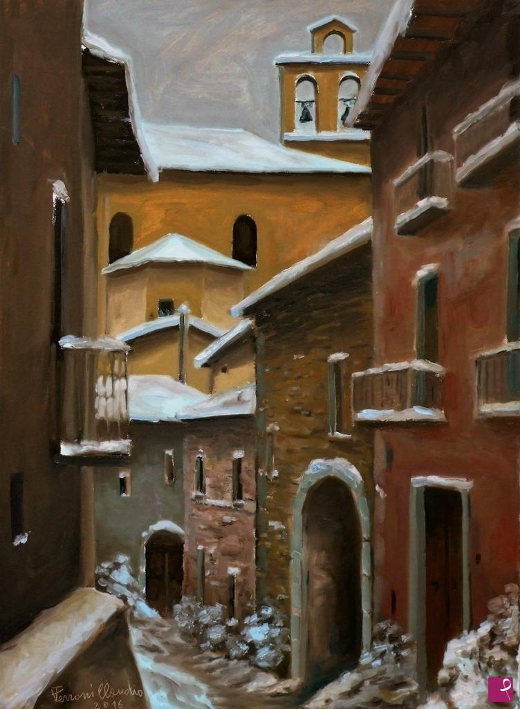 quadri in vendita online - Nevicata a Paganica (AQ)-Italy