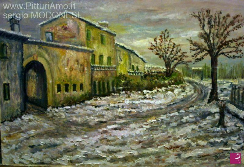 quadri in vendita online - nevicata in cascina