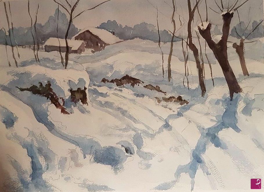 quadri in vendita online - NEVICATA IN PAESE