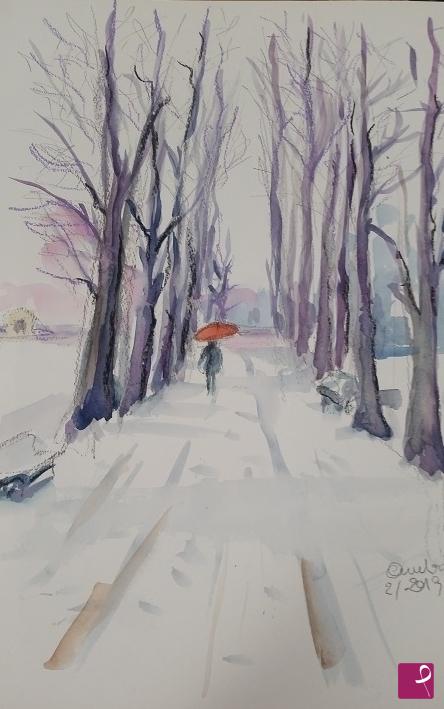 quadri in vendita online - Nevicata nel parco