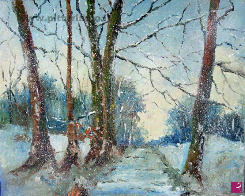 quadri in vendita online - nevicata nel parco di monza