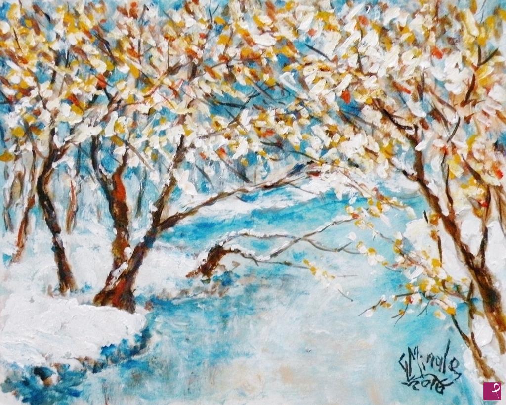 quadri in vendita online - NEVICATA SUL FIUME  