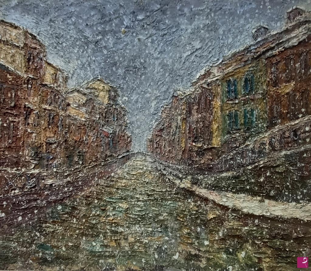 quadri in vendita online - Nevicata sul naviglio grande. Milano