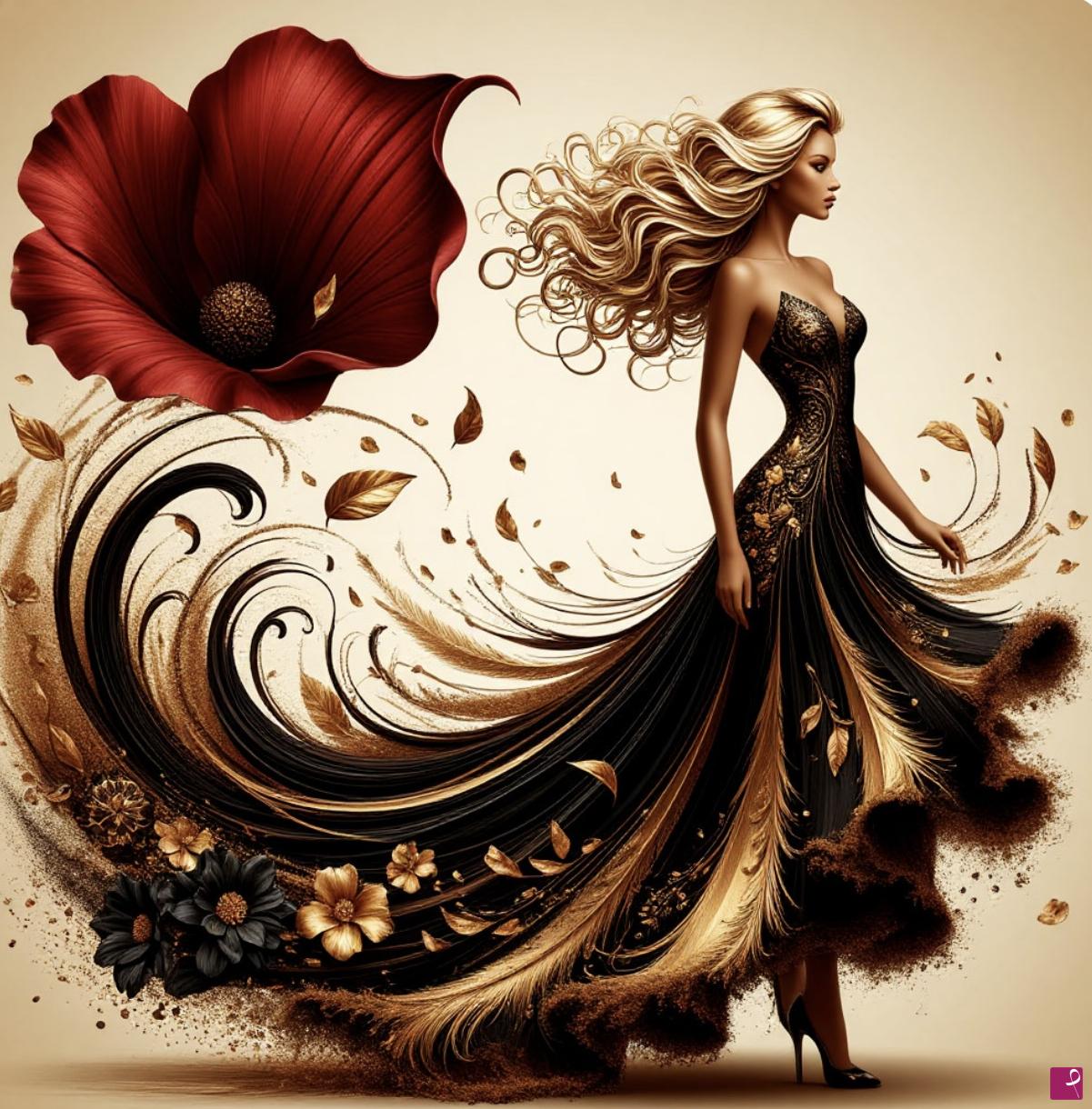 quadri in vendita online - Nice girl in dress and flower