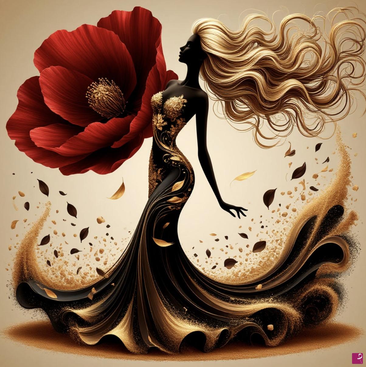 quadri in vendita online - Nice girl with big flower 