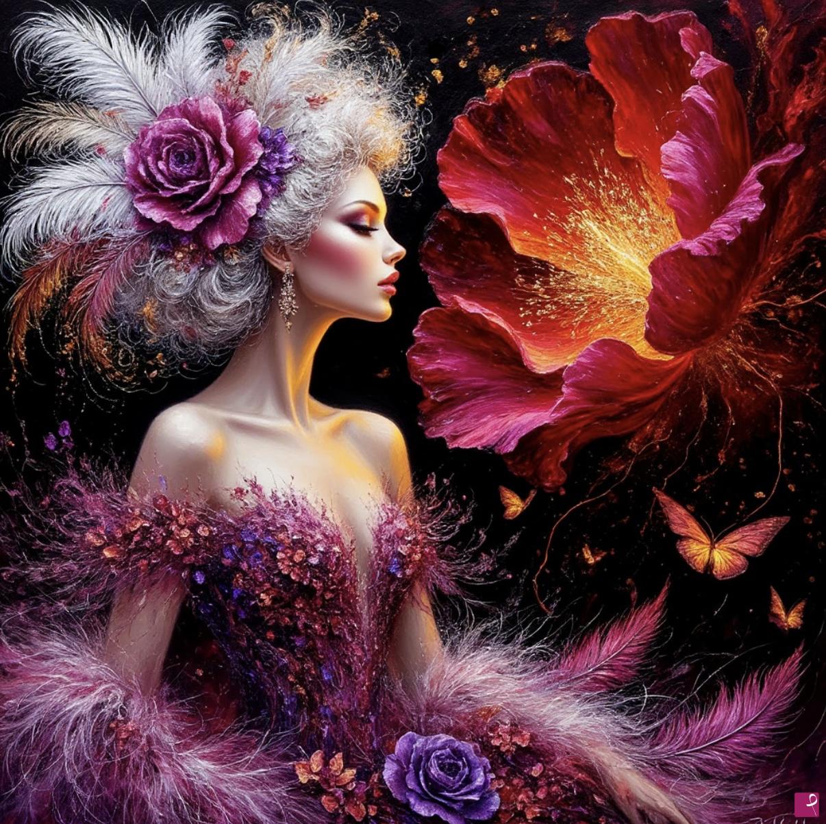 quadri in vendita online - Nice woman and flowers 3