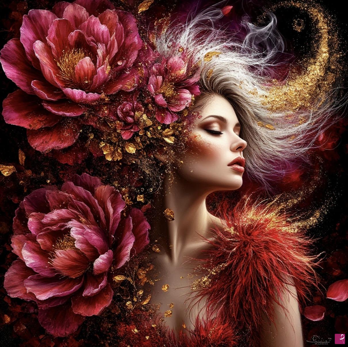 quadri in vendita online - Nice woman and flowers 5