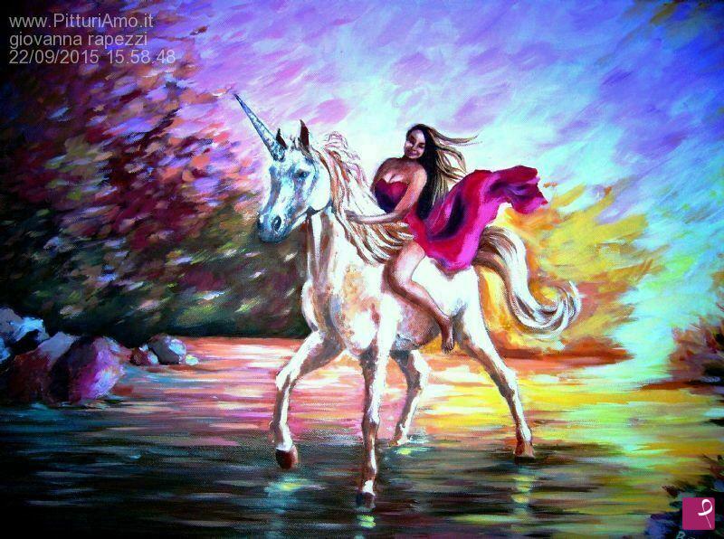 quadri in vendita online - ninfa cavalca unicorno