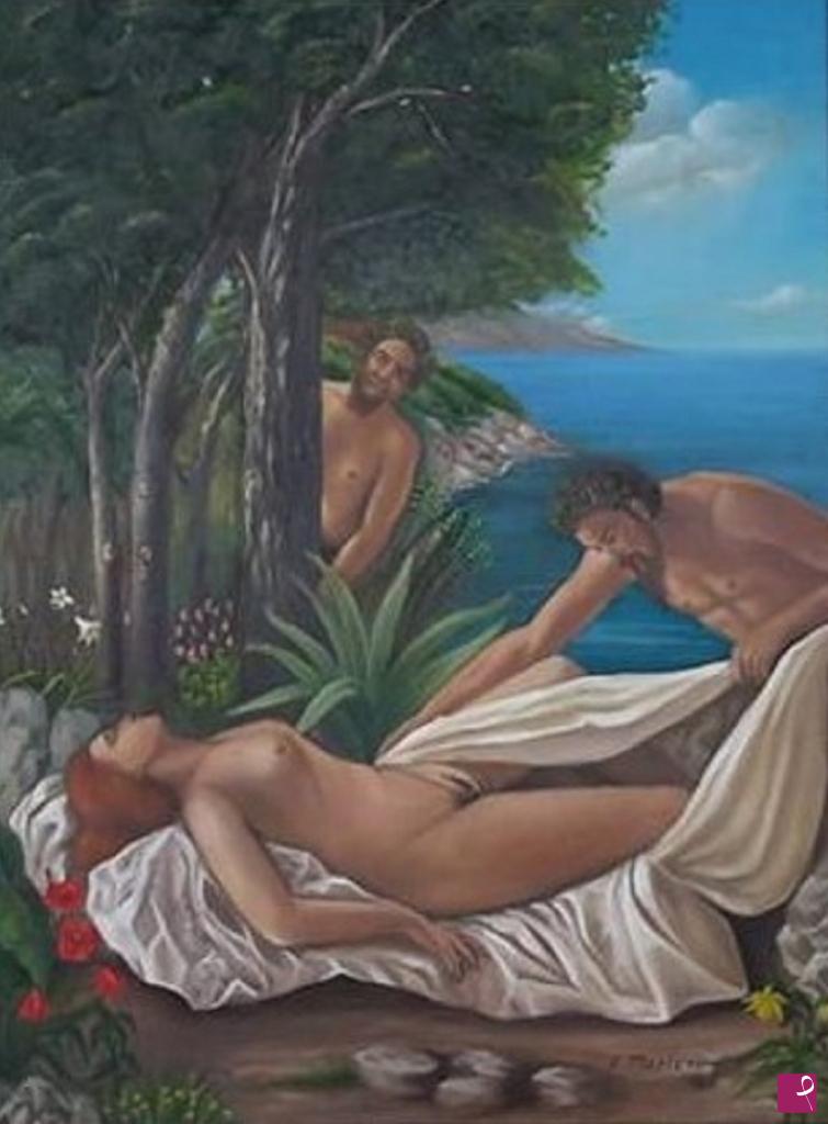 quadri in vendita online - Ninfa con satiri