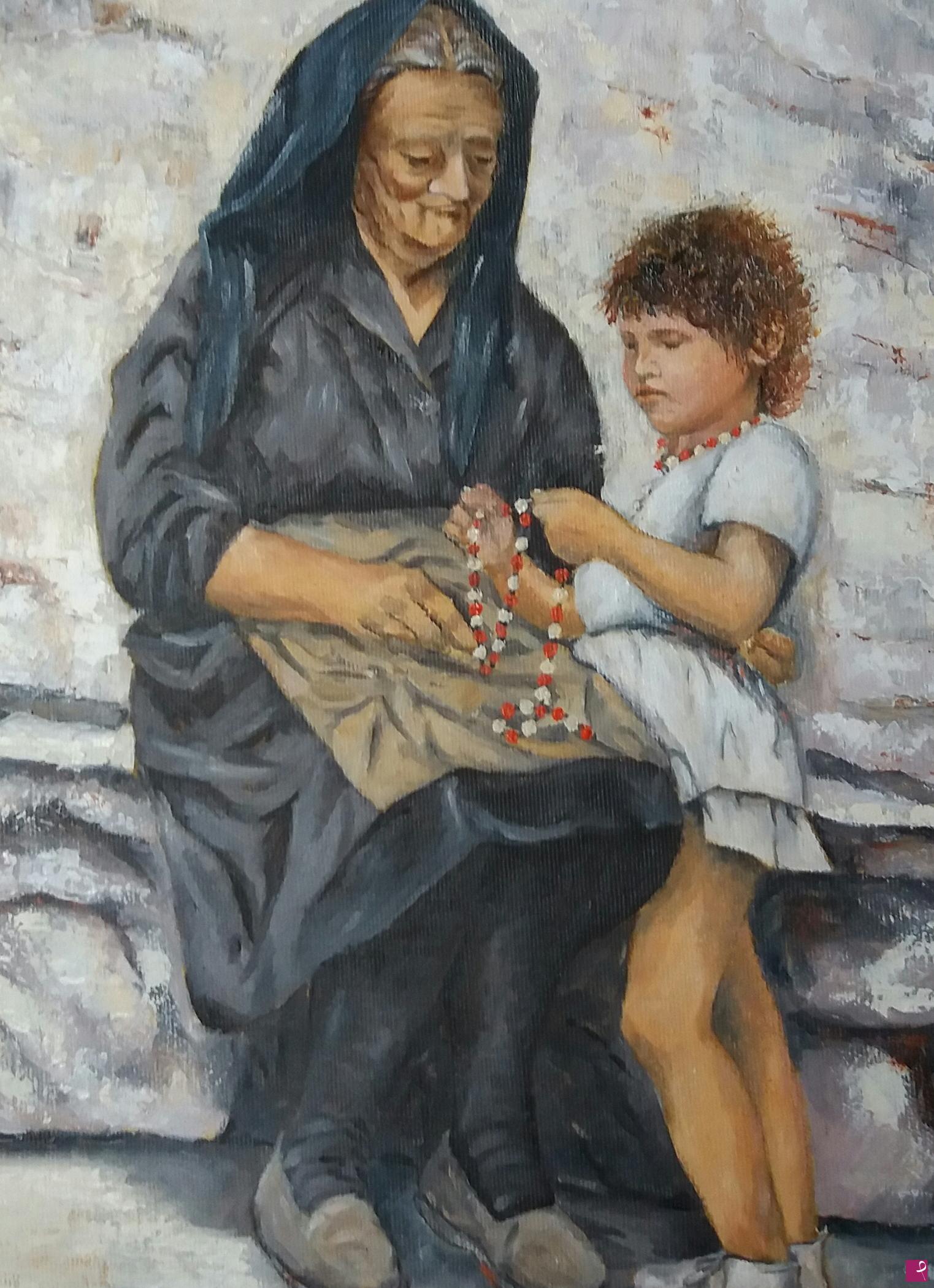 quadri in vendita online - Nonna con bambino