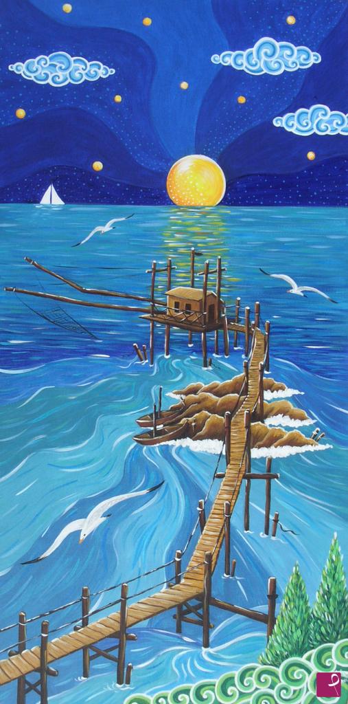 quadri in vendita online - NOTTE  SUL TRABOCCO -QUADRO PREMIATO AL XXIV CONCORSO INTERNAZIONALE DI PITTURA E SCULTURA " PREMIO D' ANNUNZIO " 
