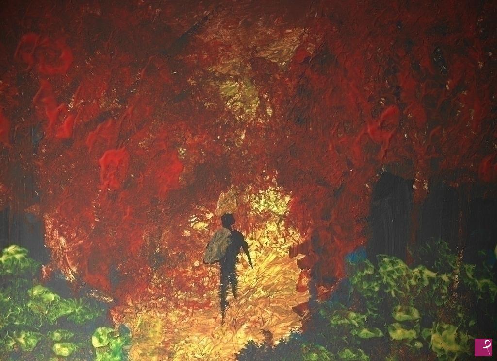 quadri in vendita online - Notturno foresta  con figura