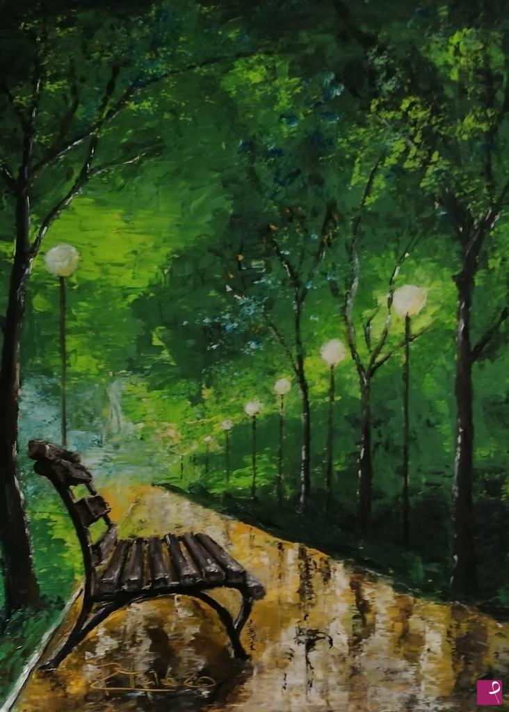 quadri in vendita online - Notturno nel parco