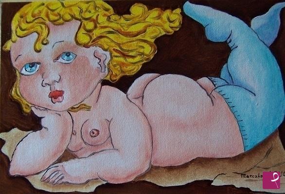 quadri in vendita online - Nudo con calze azzurre