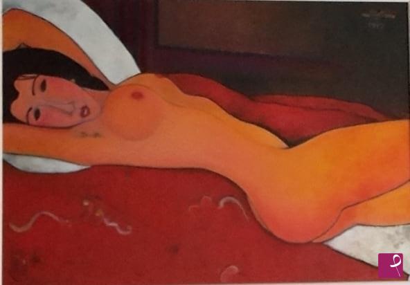 quadri in vendita online - nudo di donna sdraiata - 2015