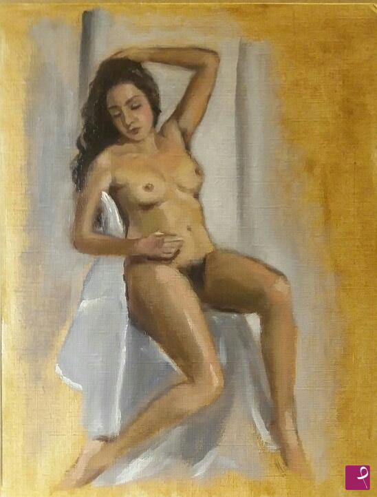 quadri in vendita online - Nudo di donna seduto