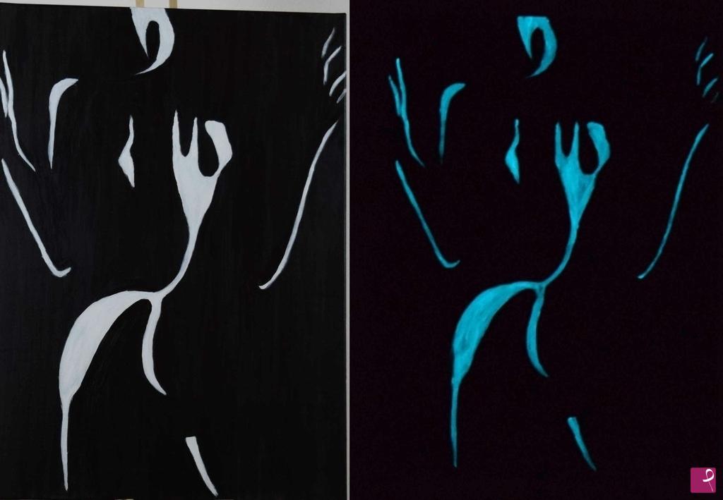 quadri in vendita online - Nudo donna bianco nero chiaroscuro dipinto acrilico su tela originale Black white nude erotic woman GLOW IN DARK