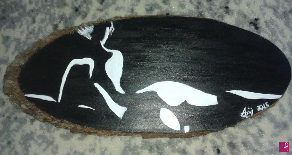 quadri in vendita online - Nudo donna schiena bianco nero moderno su sezione di legno / NUDE woman back white erotic lines artist original painting COA on wood section