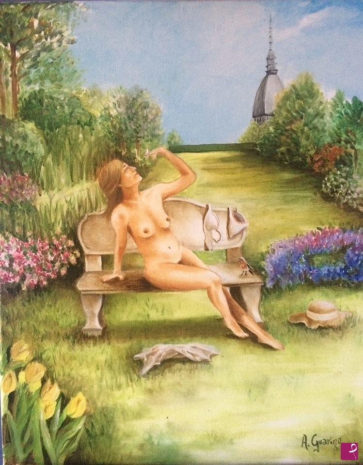quadri in vendita online - Nudo in giardino