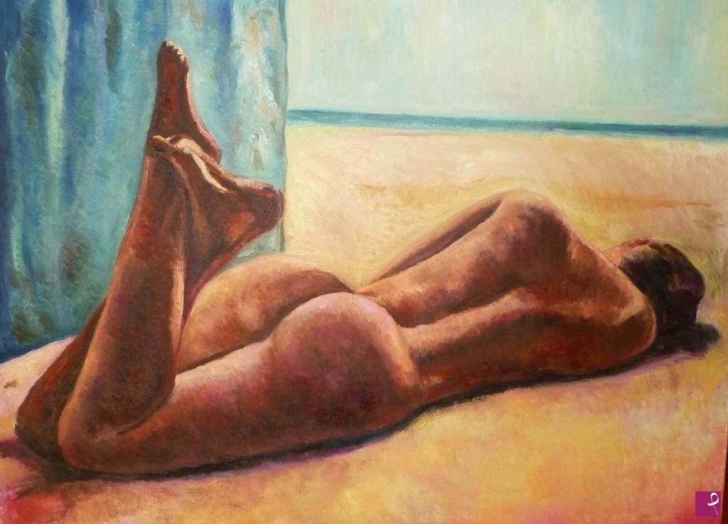 quadri in vendita online - nudo sulla spiaggia