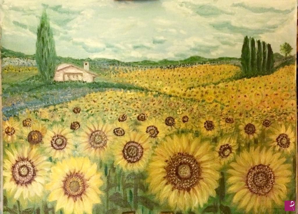 quadri in vendita online - Nuvole e girasoli