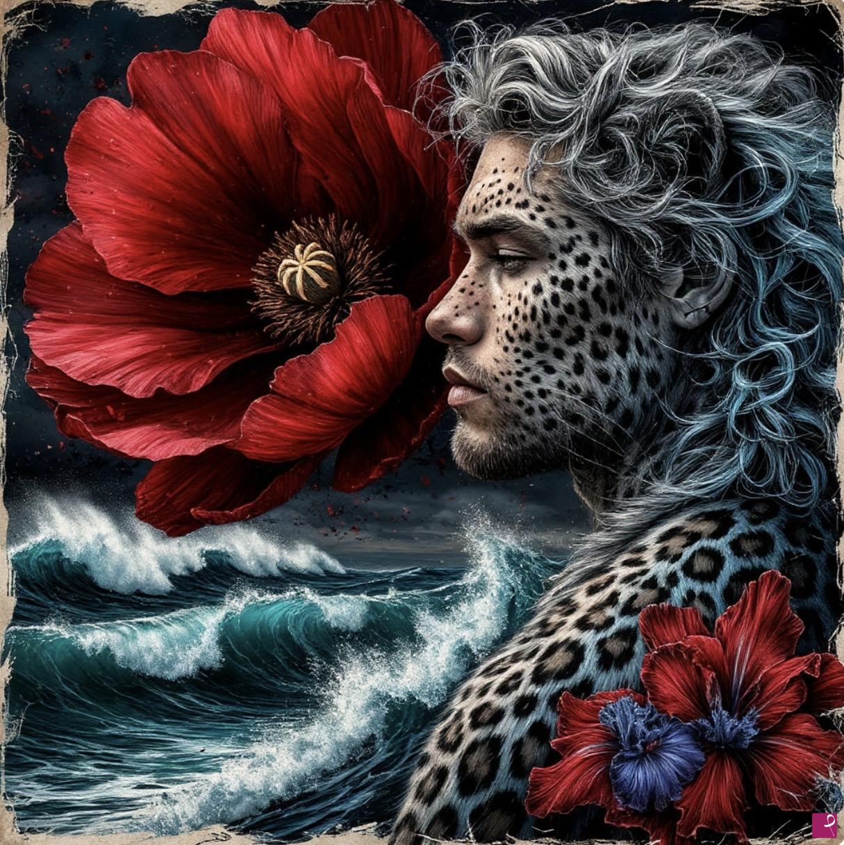 quadri in vendita online - Ocean waves and leopard-man