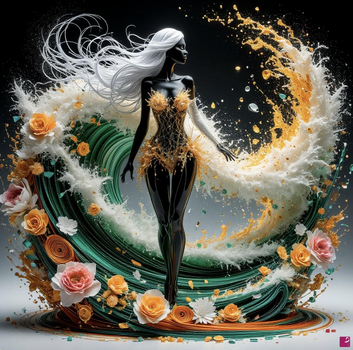 quadri in vendita online - Ocean waves, girl, flowers 
