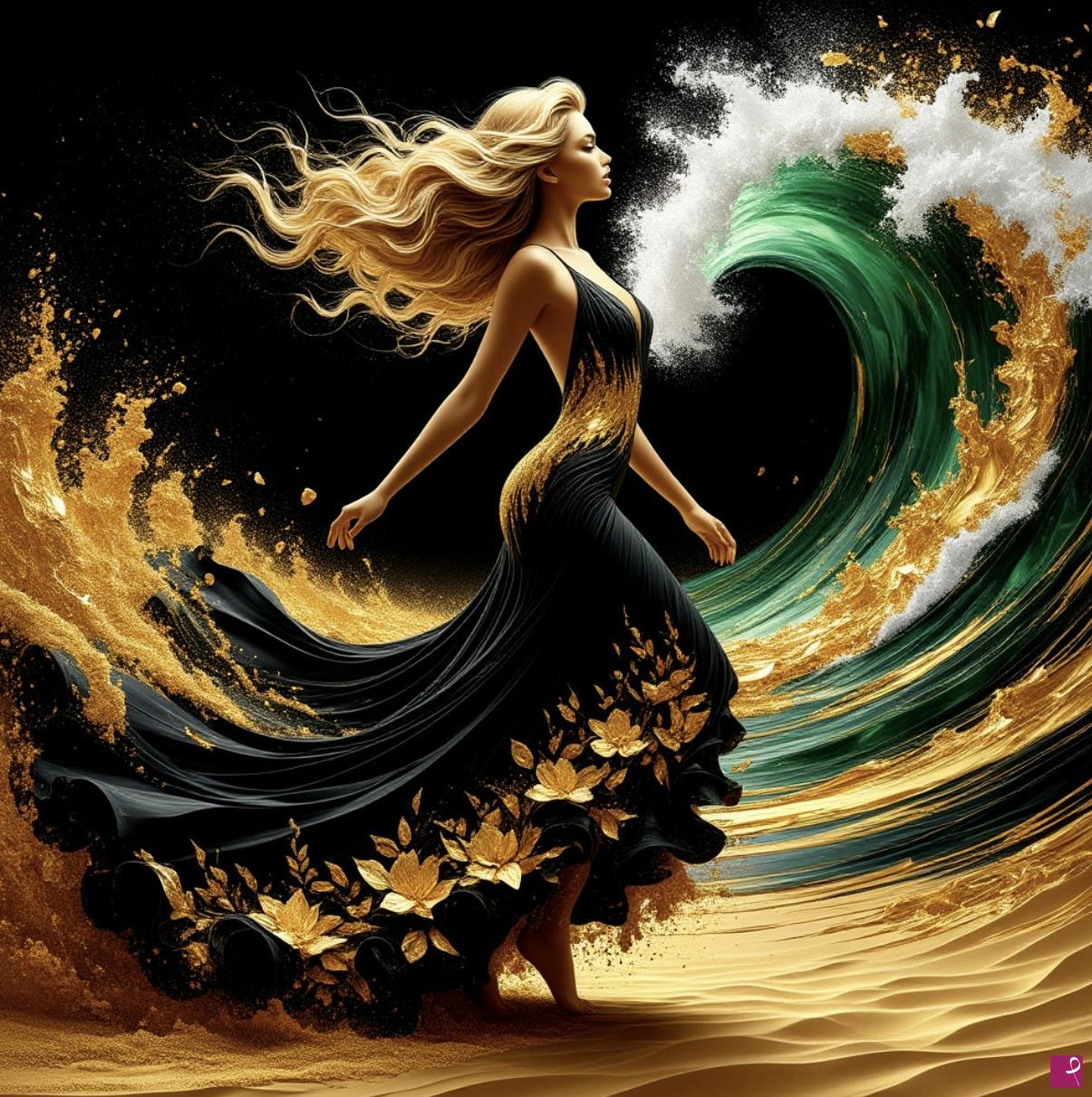 quadri in vendita online - Ocean waves ran on girl 