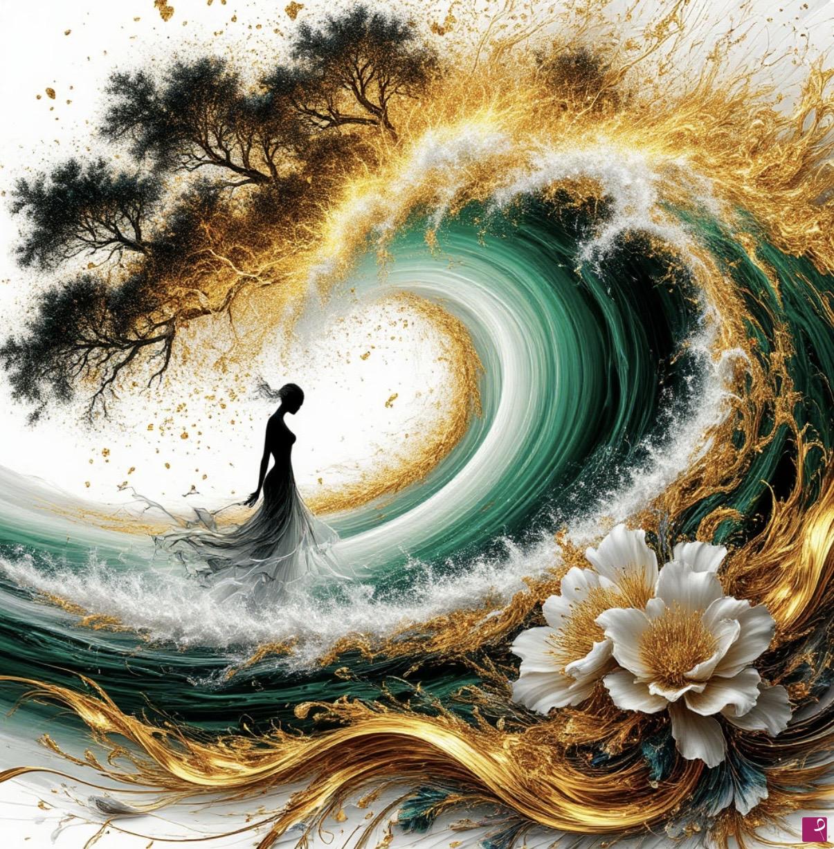 quadri in vendita online - Ocean waves, trees, flowers 