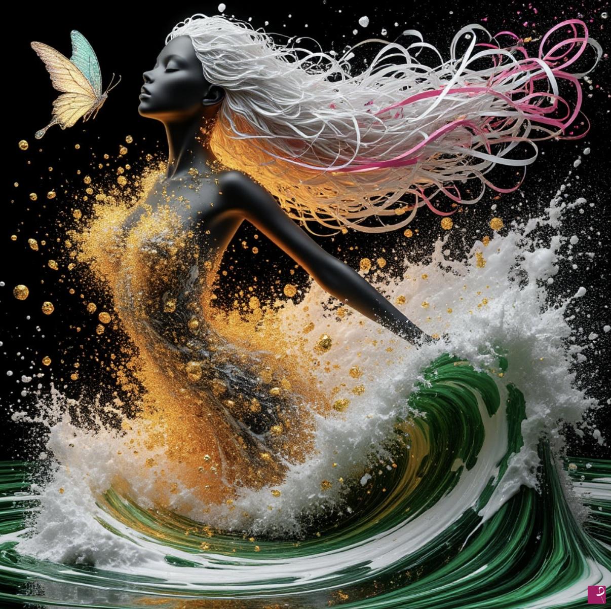 quadri in vendita online - Ocean waves, wind, girl 
