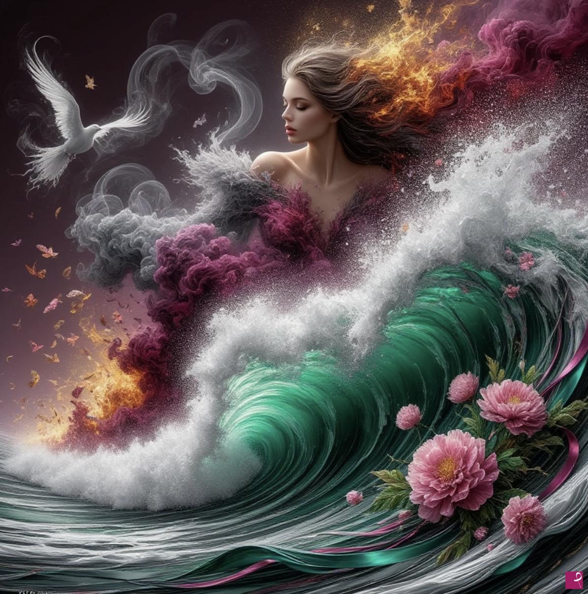 quadri in vendita online - Ocean weave and young girl 