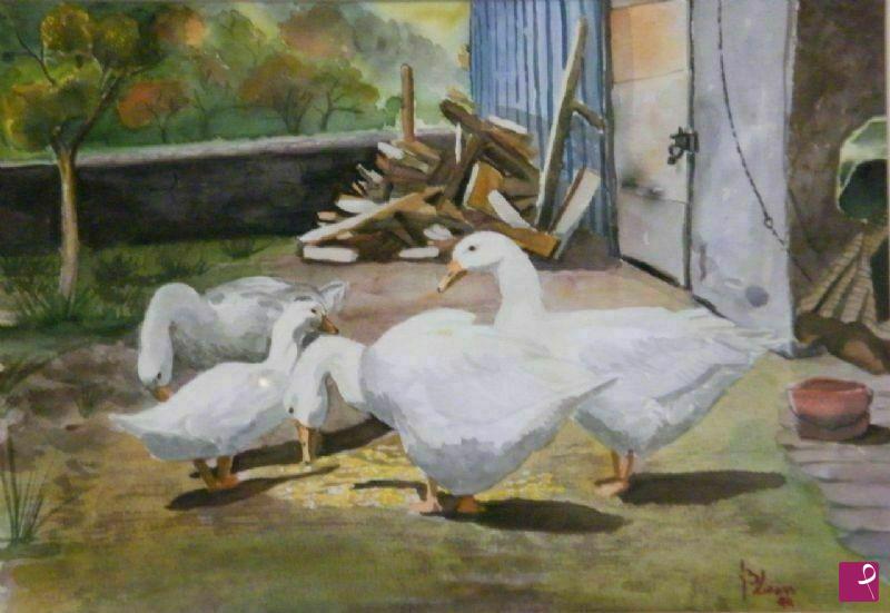 quadri in vendita online - Oche in cortile