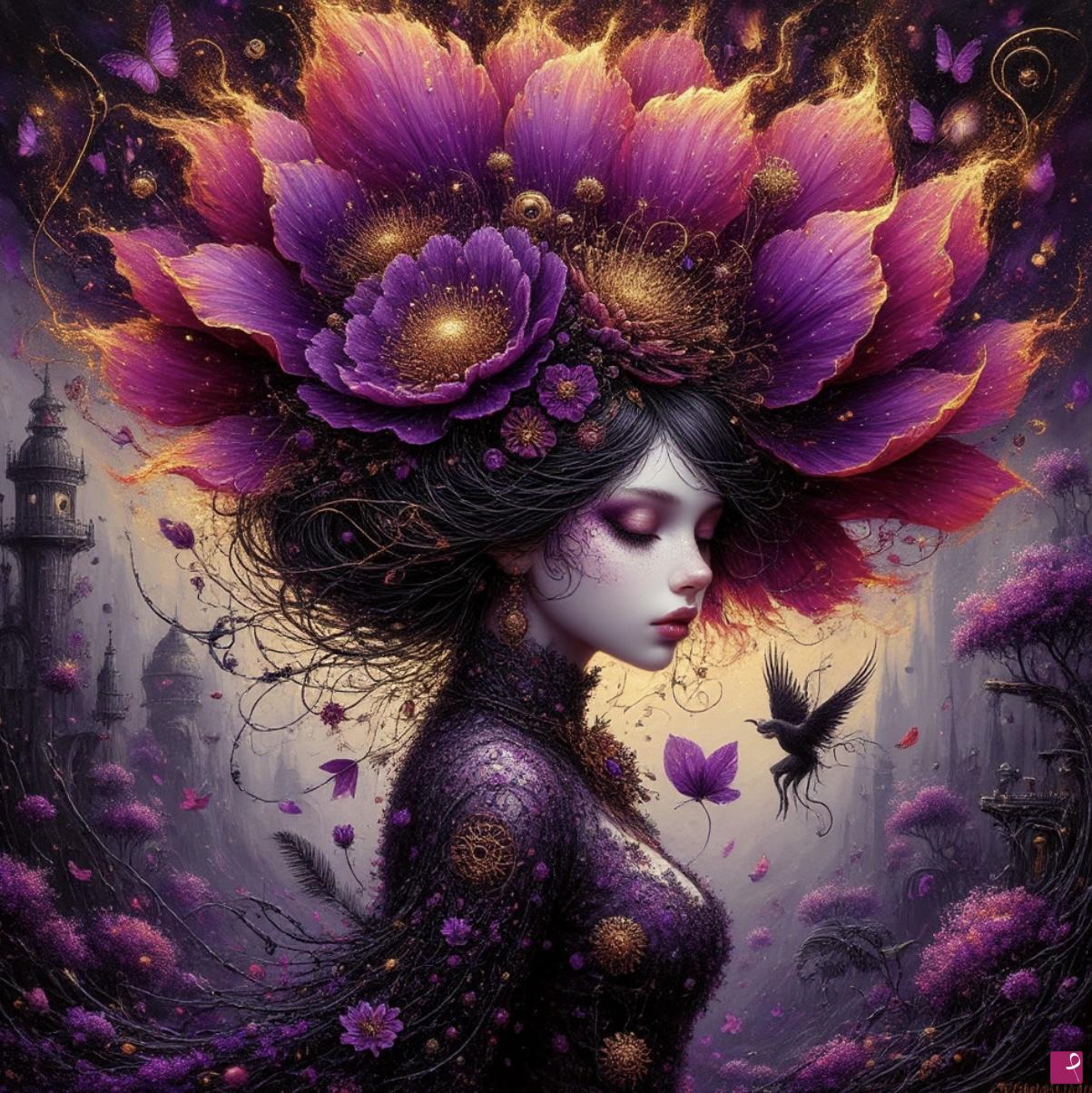 quadri in vendita online - Old city, girl and flowers 