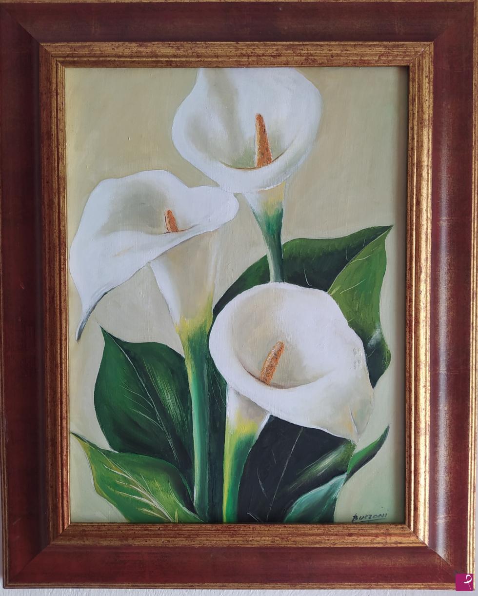 quadri in vendita online - Olio su tela calle fiori arte moderna Buzzoni