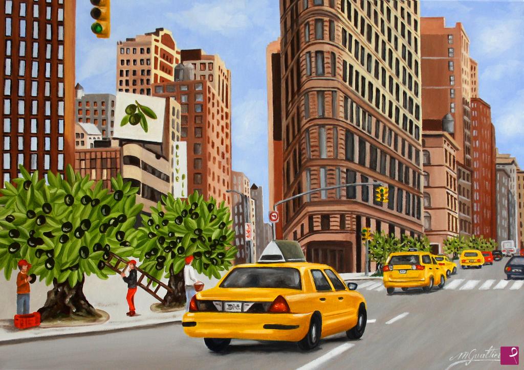 quadri in vendita online - Olive harvest to Flatiron Building