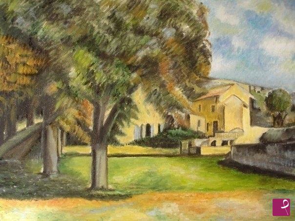 quadri in vendita online - Omaggio a Cezanne - Castagni e fattoria al Jas de Bouffan 