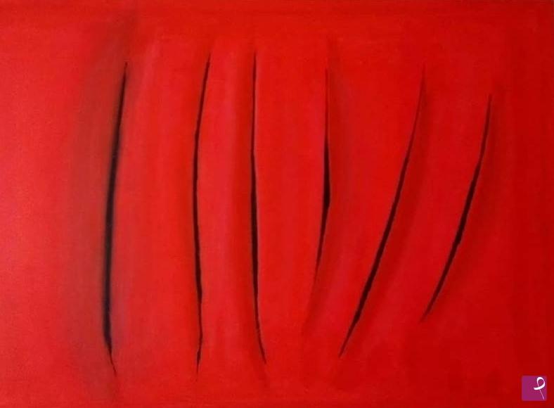 quadri in vendita online - Omaggio a Fontana, concetto spaziale. dipinto originale arte contemporanea quadro monocromo su tela 2019