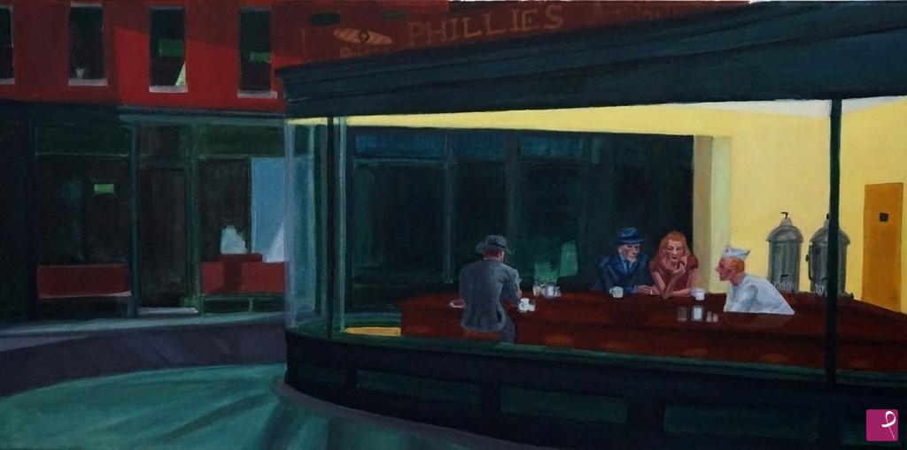 quadri in vendita online - Omaggio a "I nottambuli" di E. Hopper