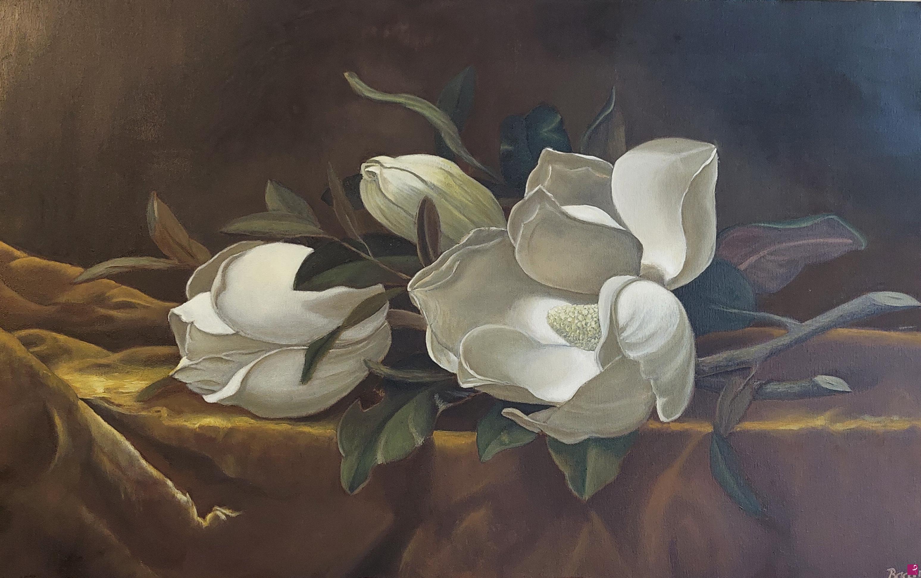 quadri in vendita online - omaggio a Martin Johnson Heade-Magnolie su panno di velluto