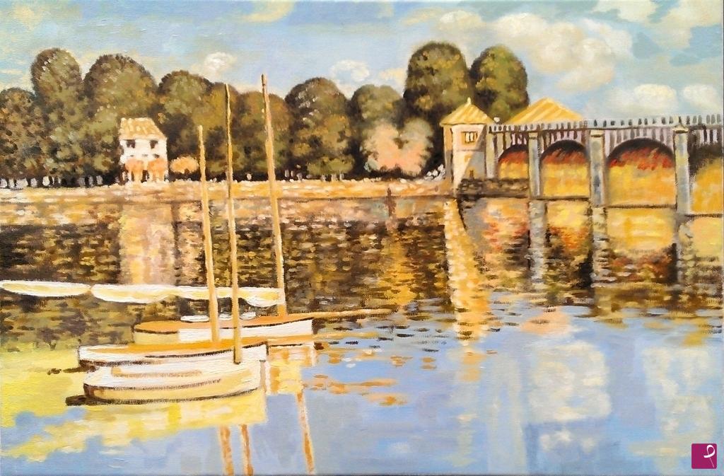quadri in vendita online - "  Omaggio a monet"  Ponte ad argenteuil Olio su tela.